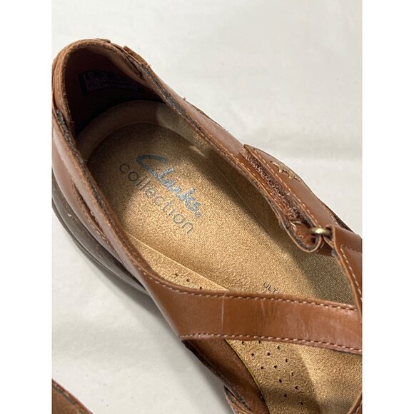 Clarks Collection Brown Leather Crisscross Flats Size 9 - Picture 3 of 10